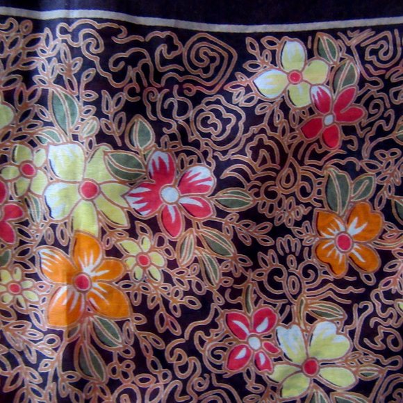 Brown,orange,pale yellow floral spring or fall scarf 28" - head wrap, neck scarf - Picture 5 of 6